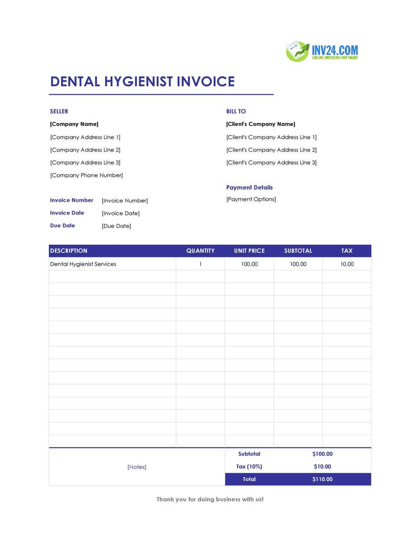 Dental Hygienist Invoice Template Excel Google Sheets