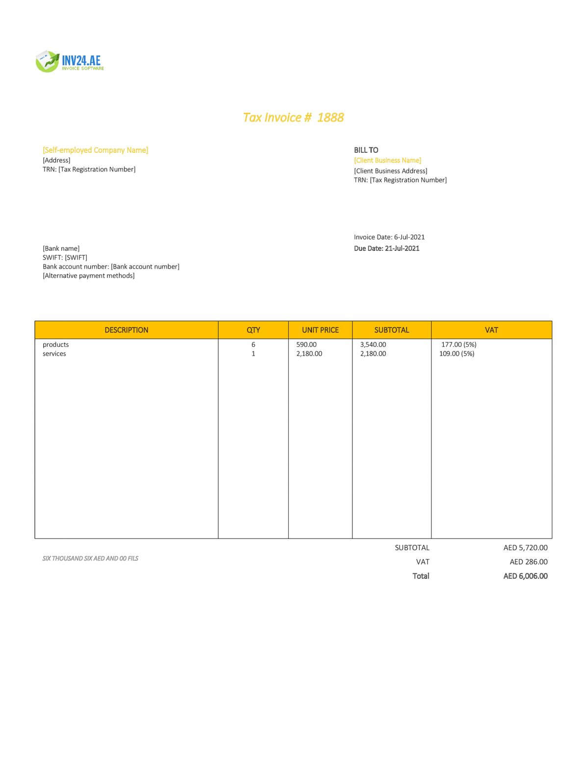 self employed invoice template uae excel