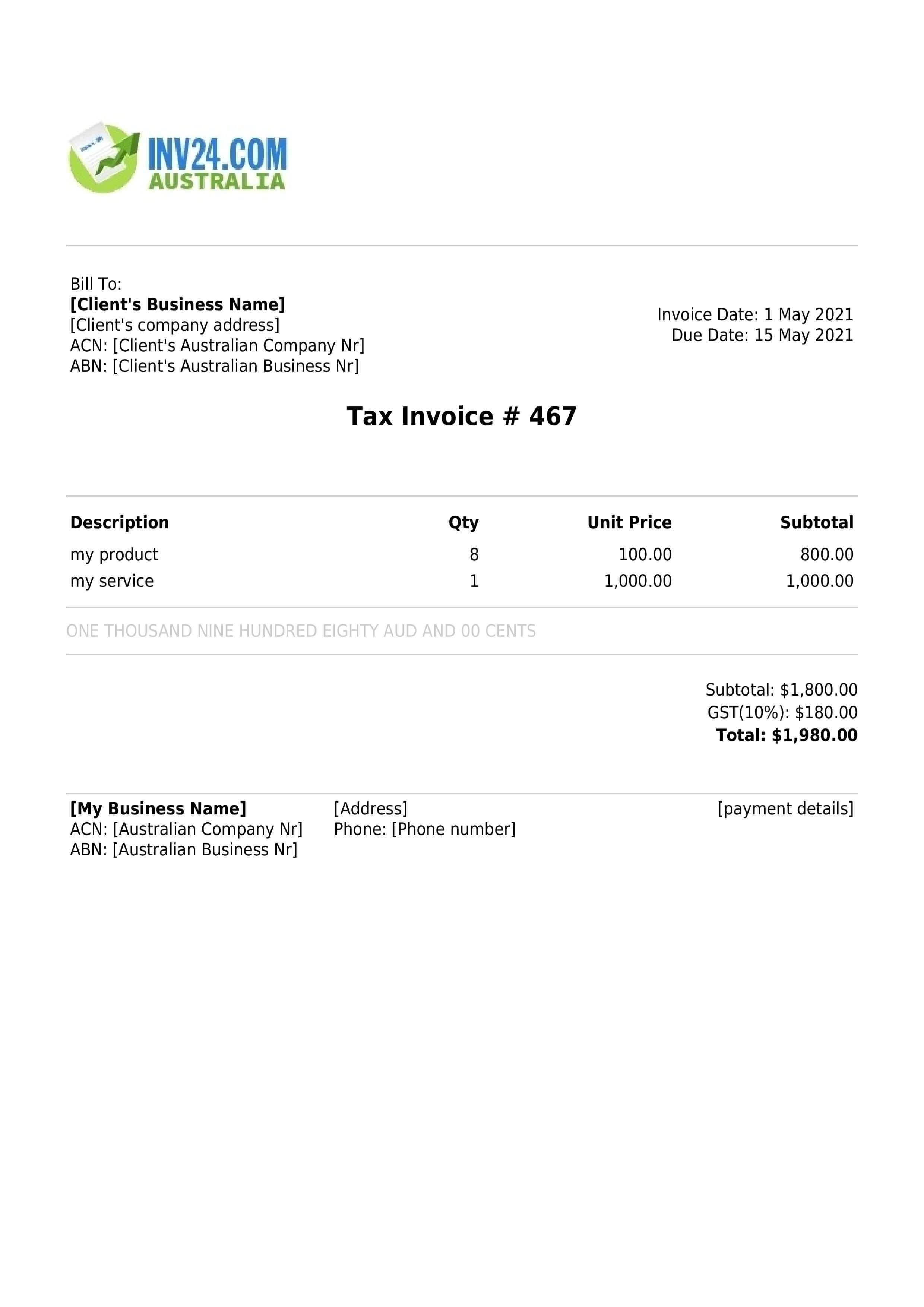 Free Invoice Maker For Australia PDF 