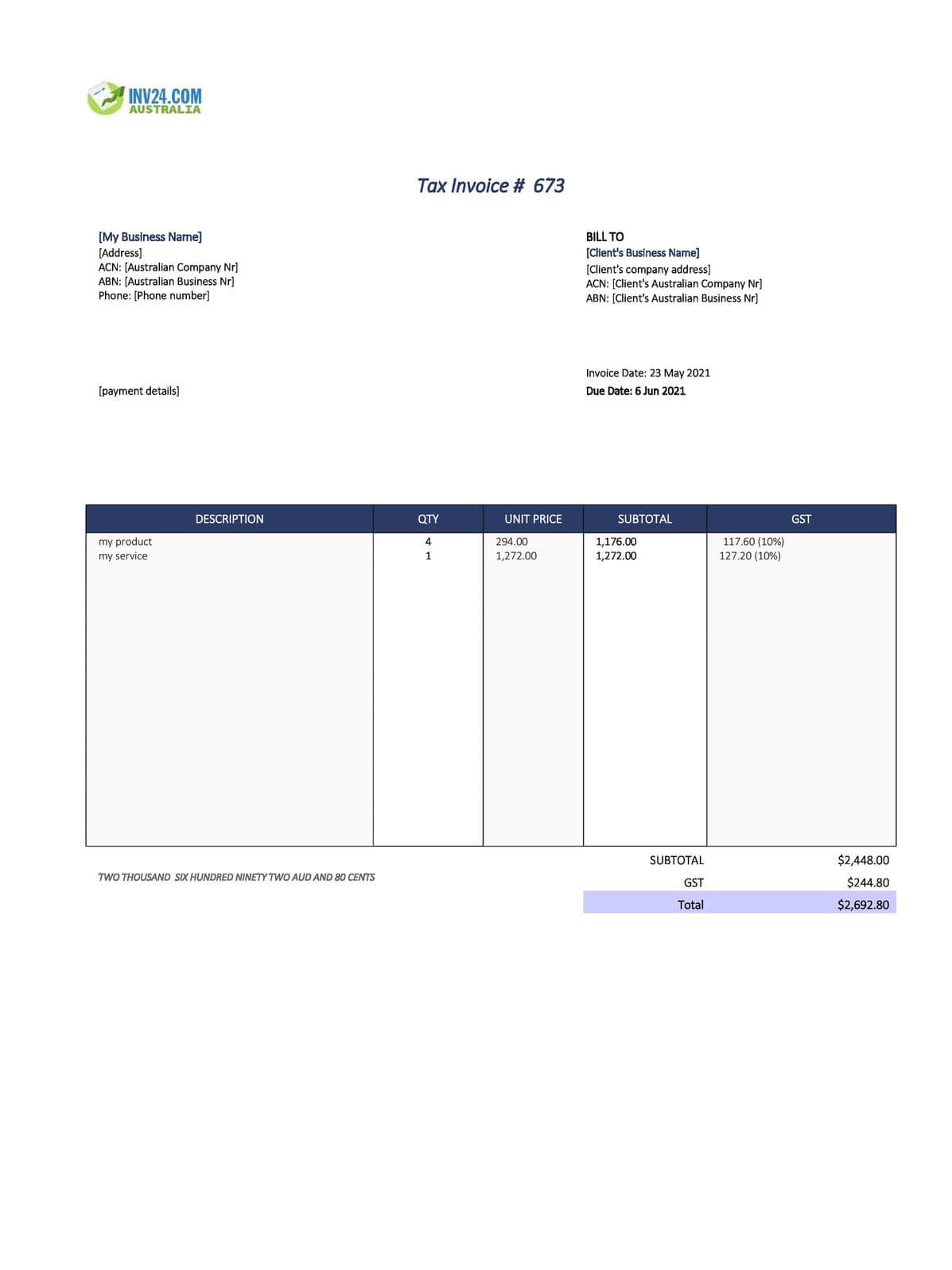 printable invoice template australia excel