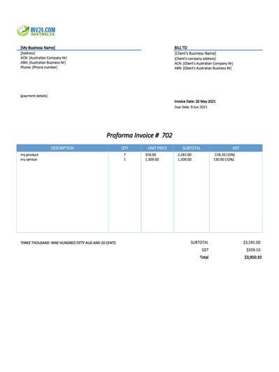 Proforma invoice in Australia - Definition, Sample and Creation