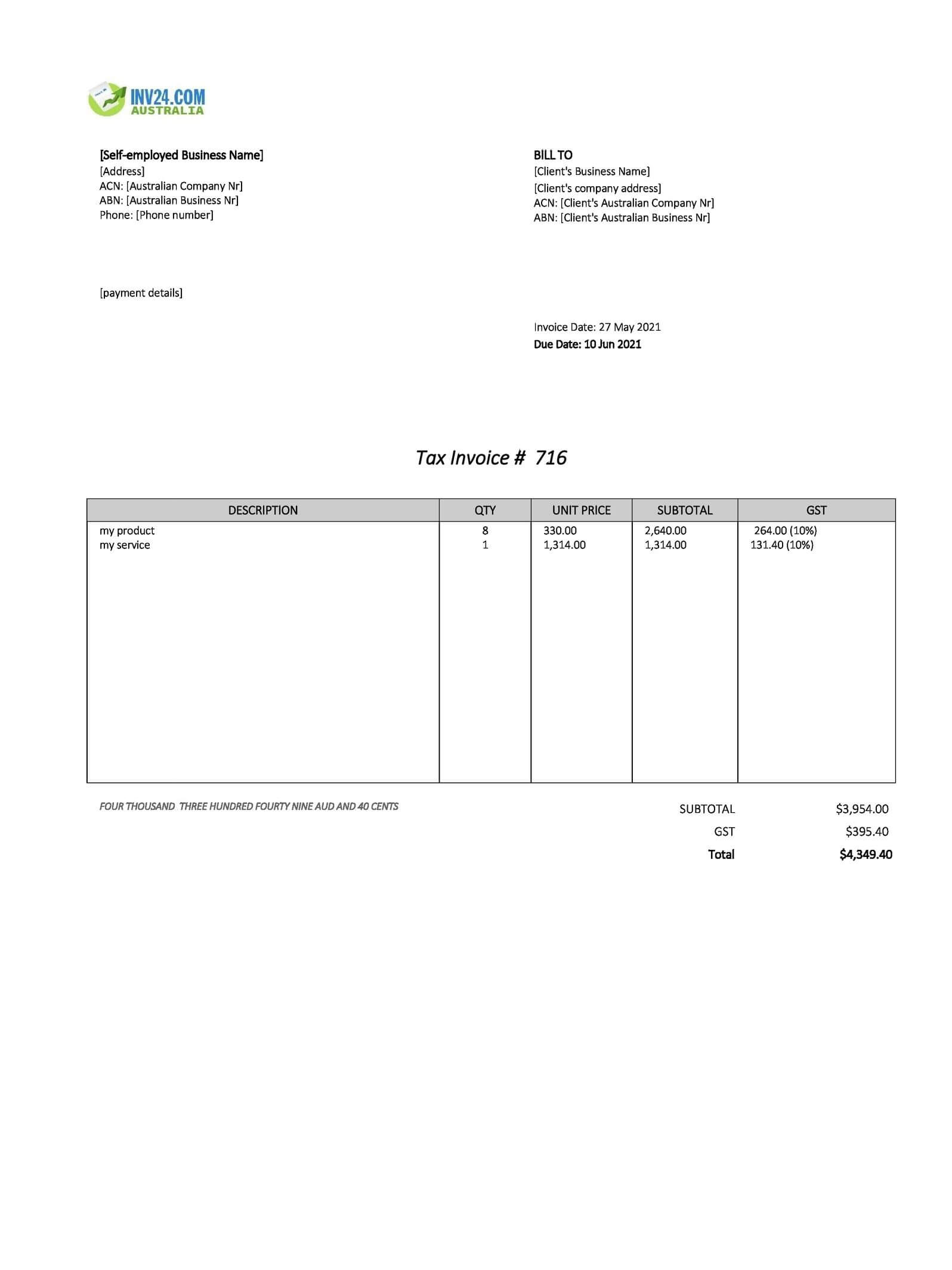 self employed invoice template australia excel