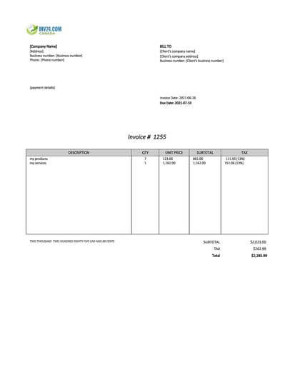 Free Invoice Maker for Canada (Excel / Google Sheets)