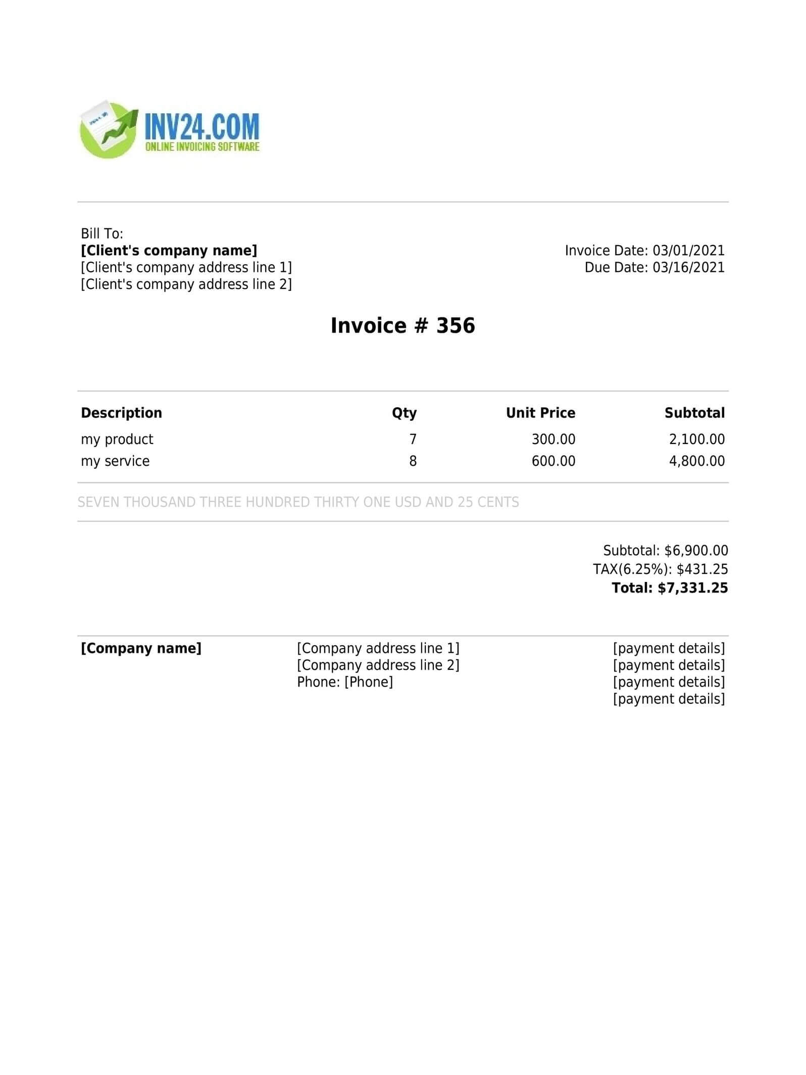 Blank invoice template