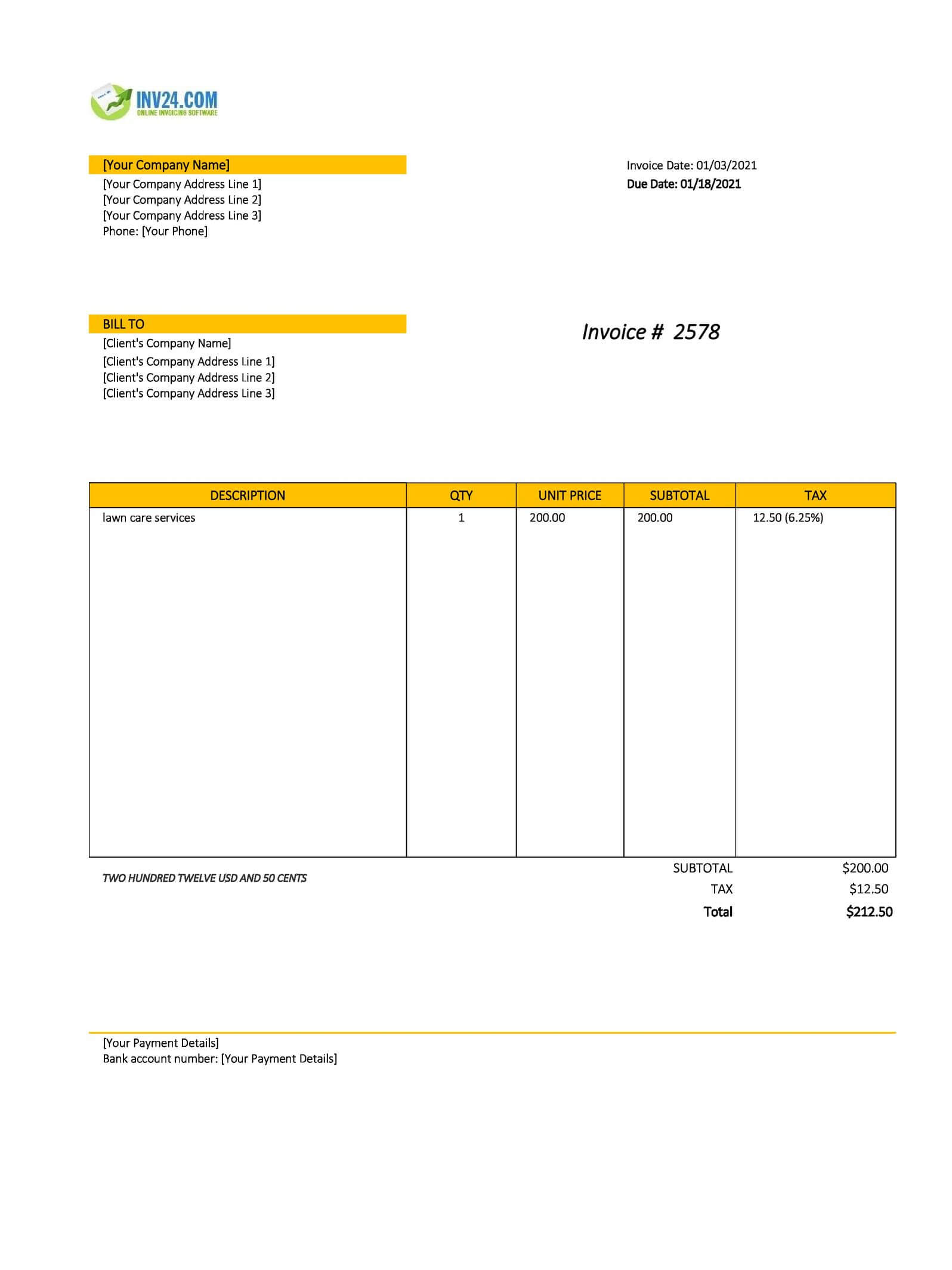 lawn care invoice template excel