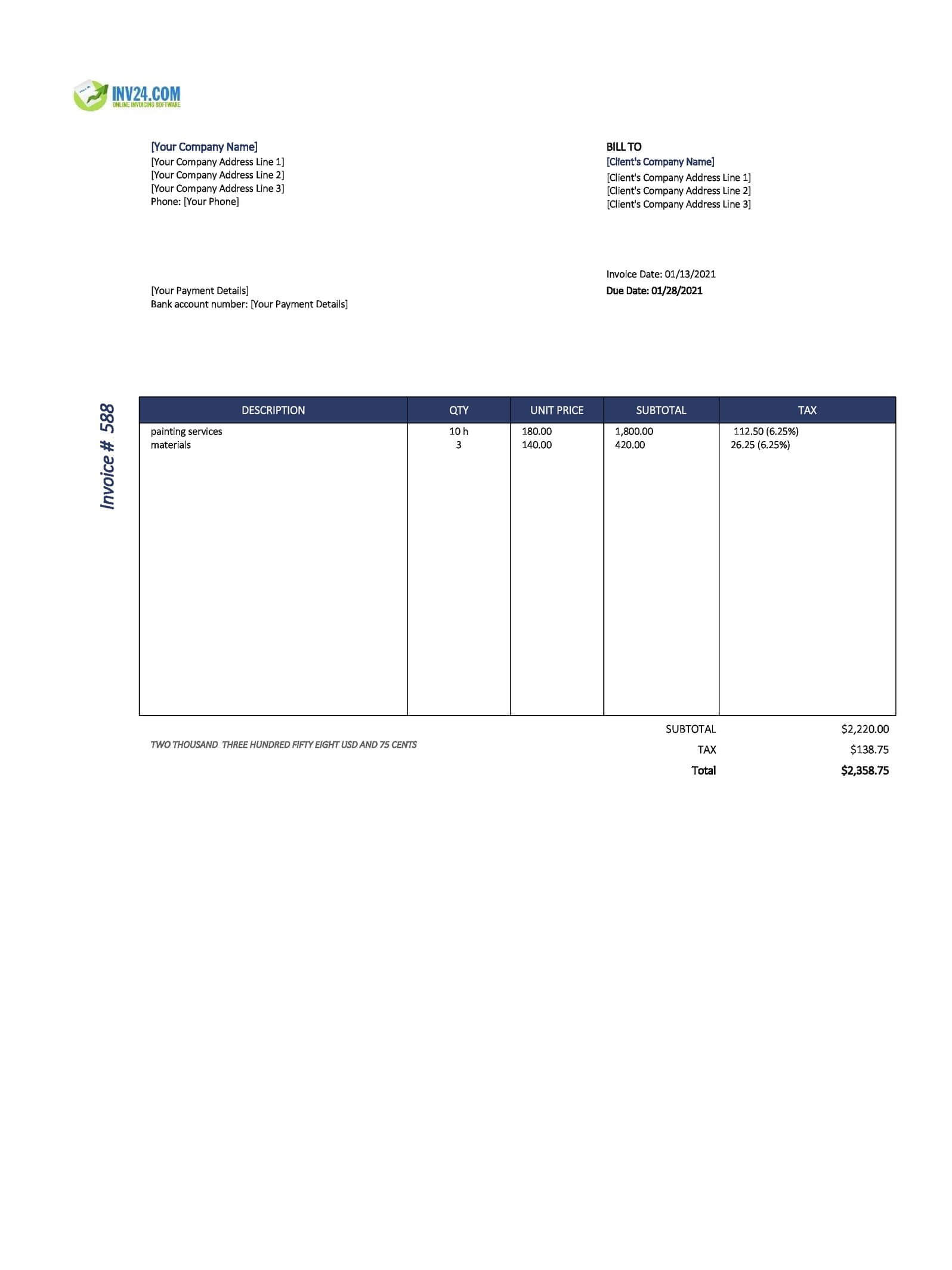 painters invoice template free