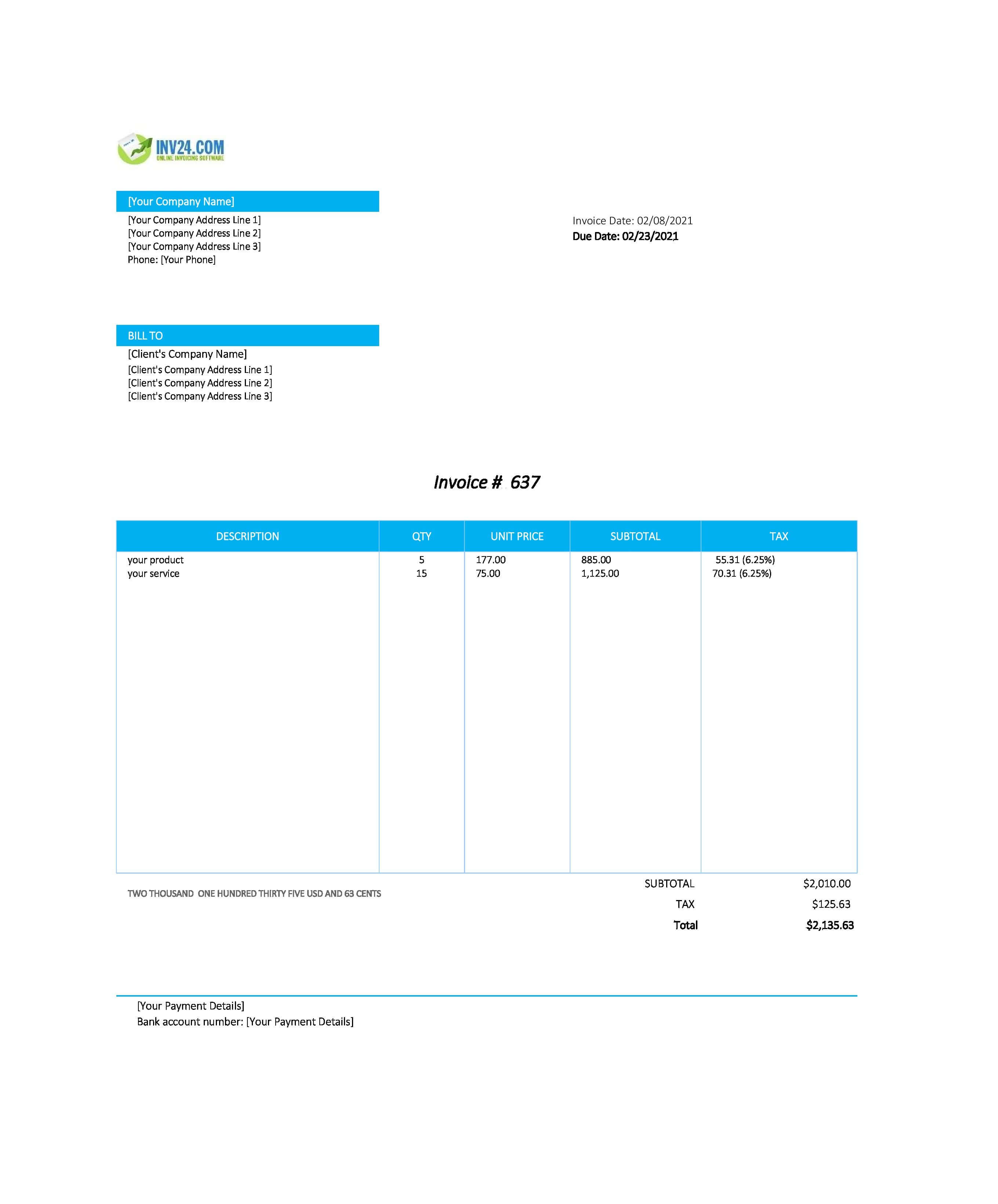 sales invoice excel template