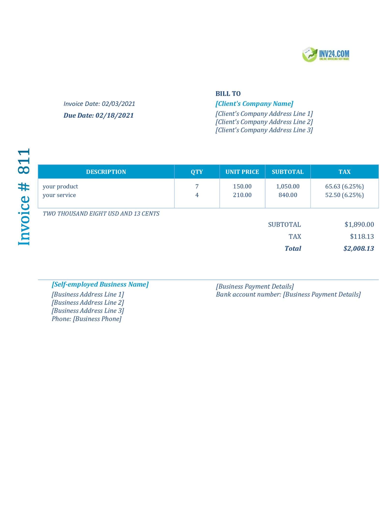 self employed invoice template word