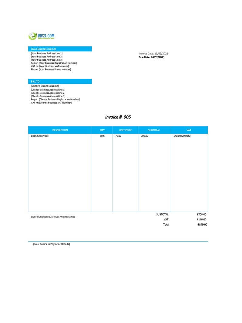 cleaning invoice template word