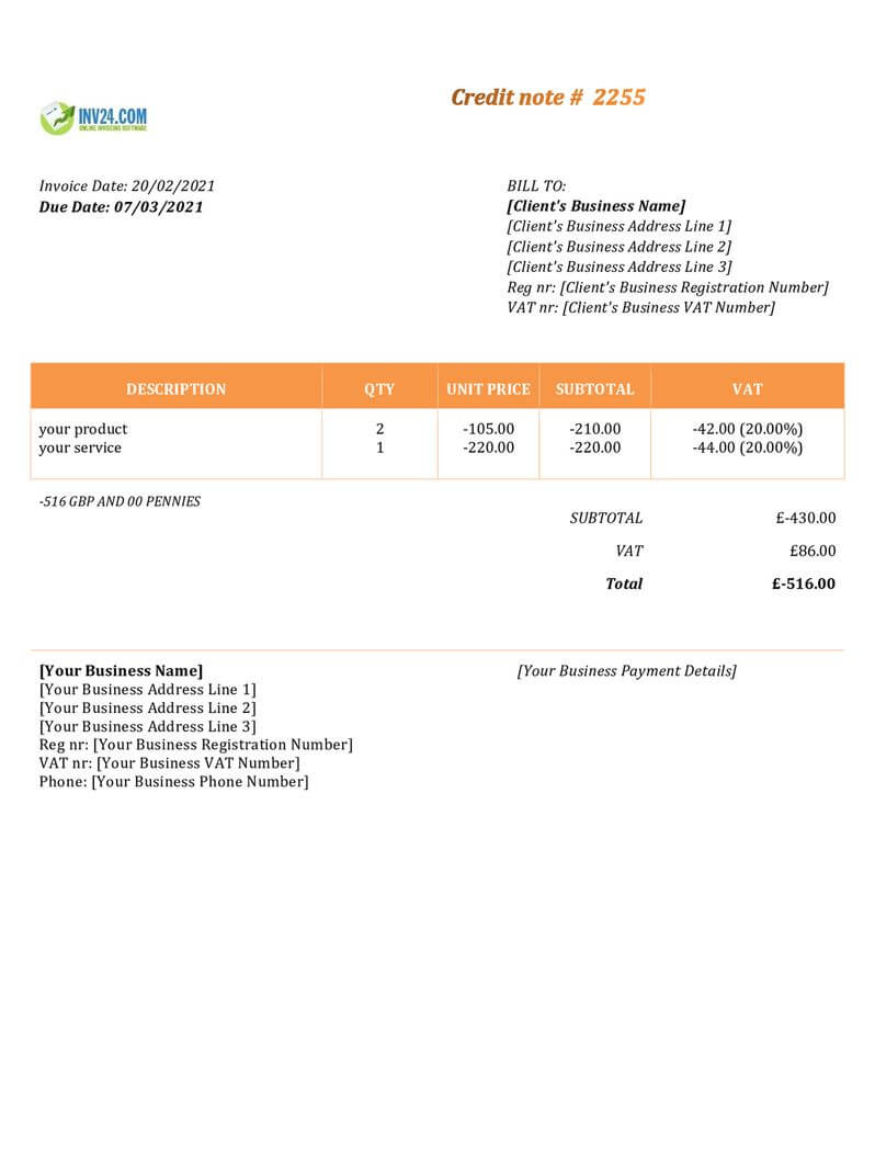 Credit Note Definition English