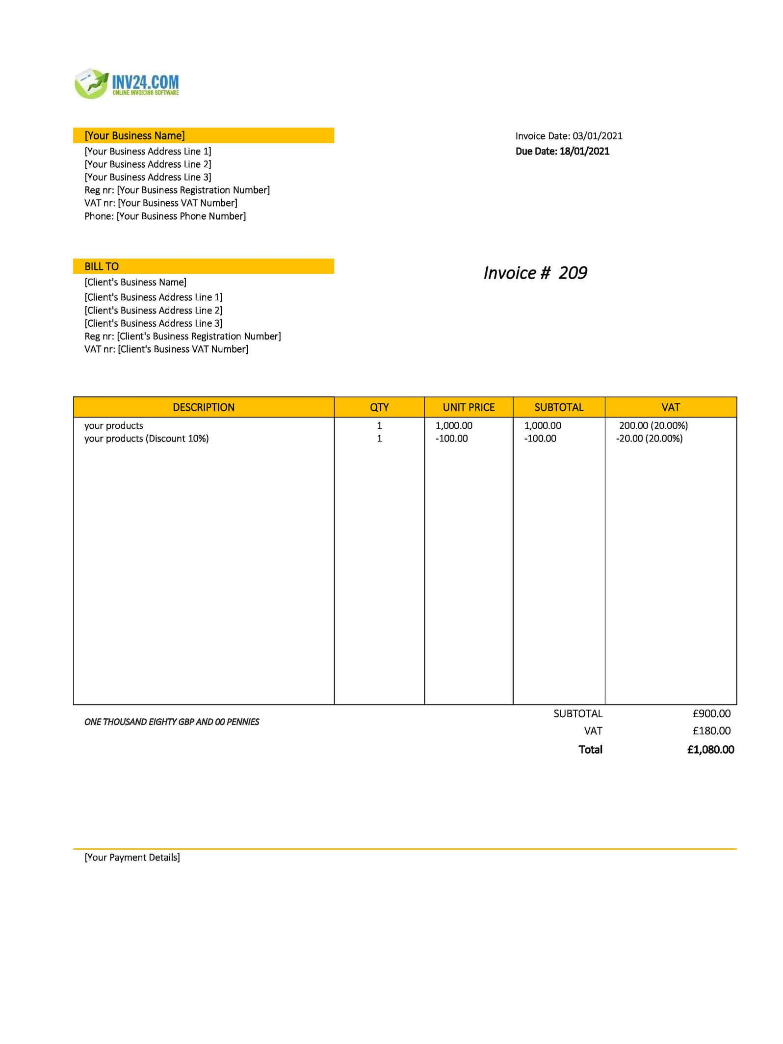 Invoice With a Discount in UK