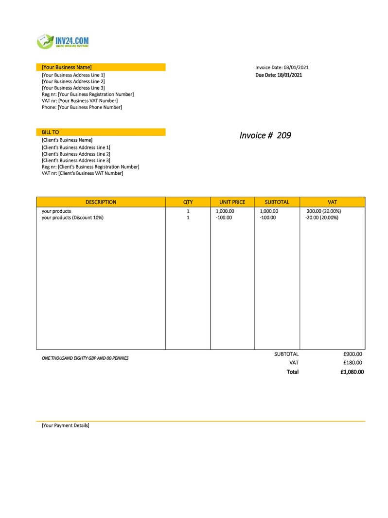 Invoice With a Discount in UK