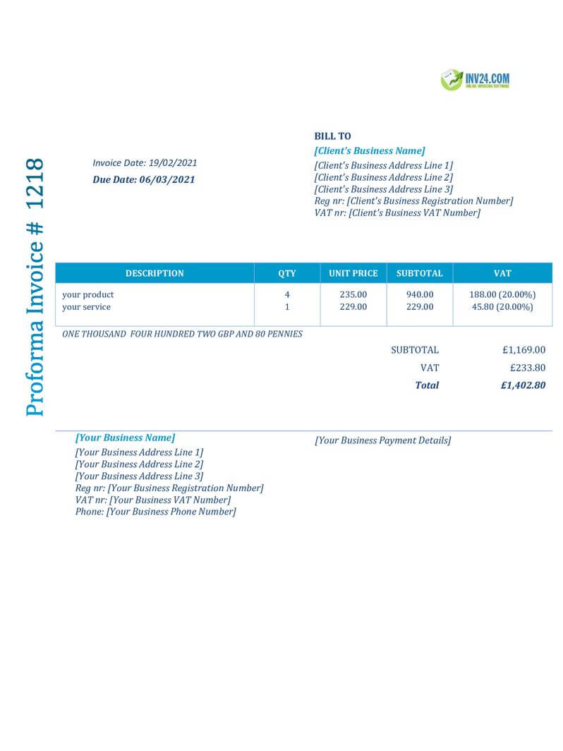 Proforma invoice in the United Kingdom - Definition, Sample and Creation