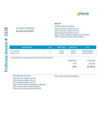 Free Proforma Invoice Maker for the United Kingdom