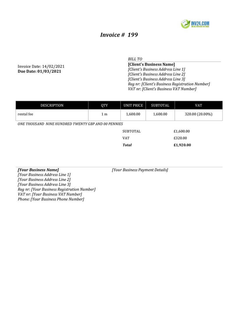 simple invoice template for rent