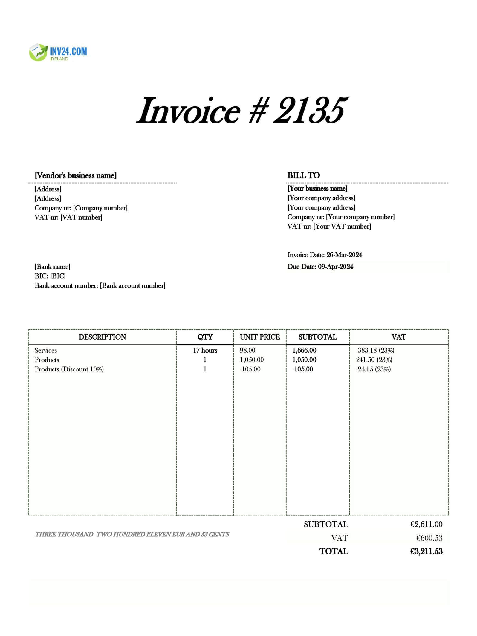 Vendor Invoice in Ireland: Meaning & Sample