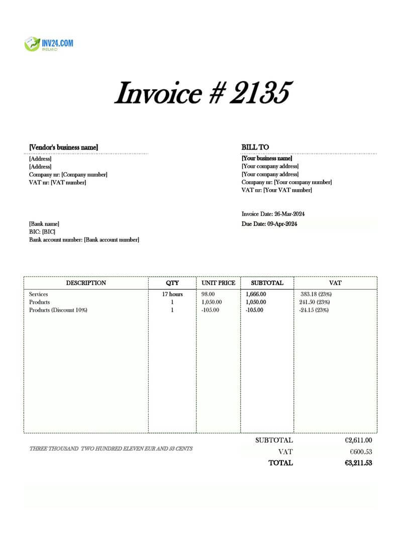 Vendor Invoice In Ireland: Meaning & Sample