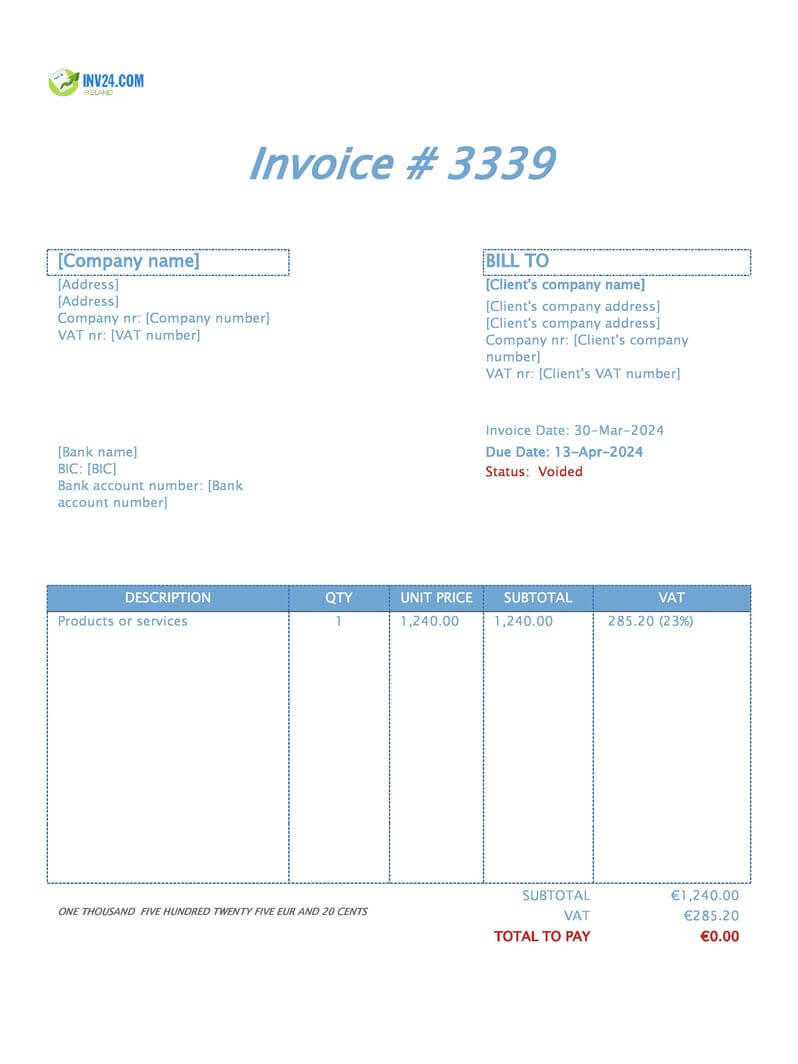 Void Invoice in Ireland: Meaning, Example