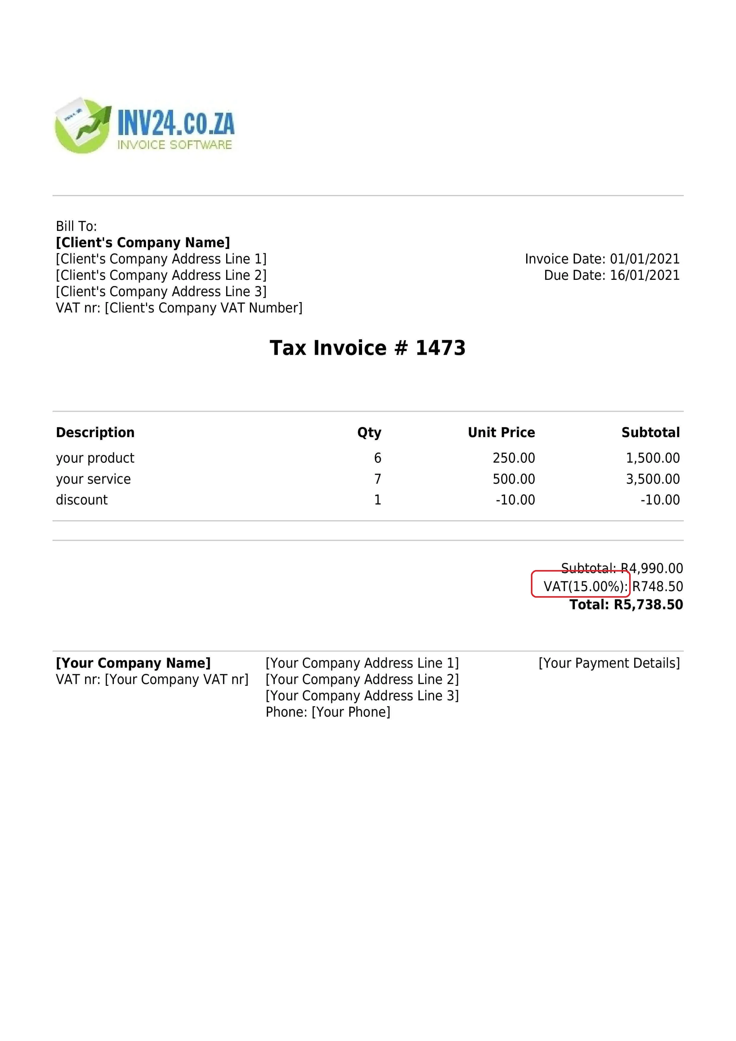 The VAT Rate(s) Applied on the Invoice in South Africa