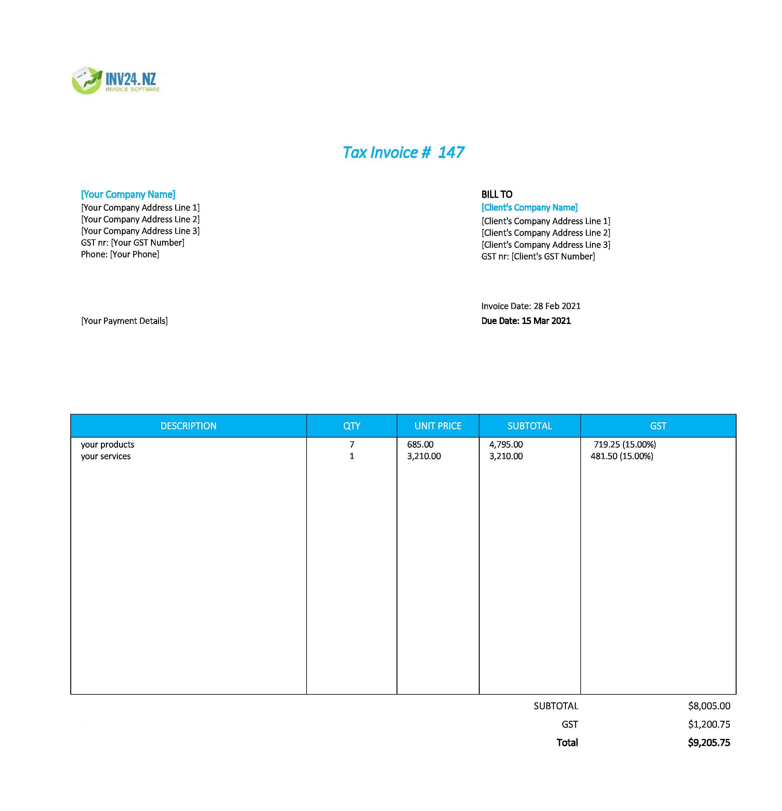 easy invoice template nz