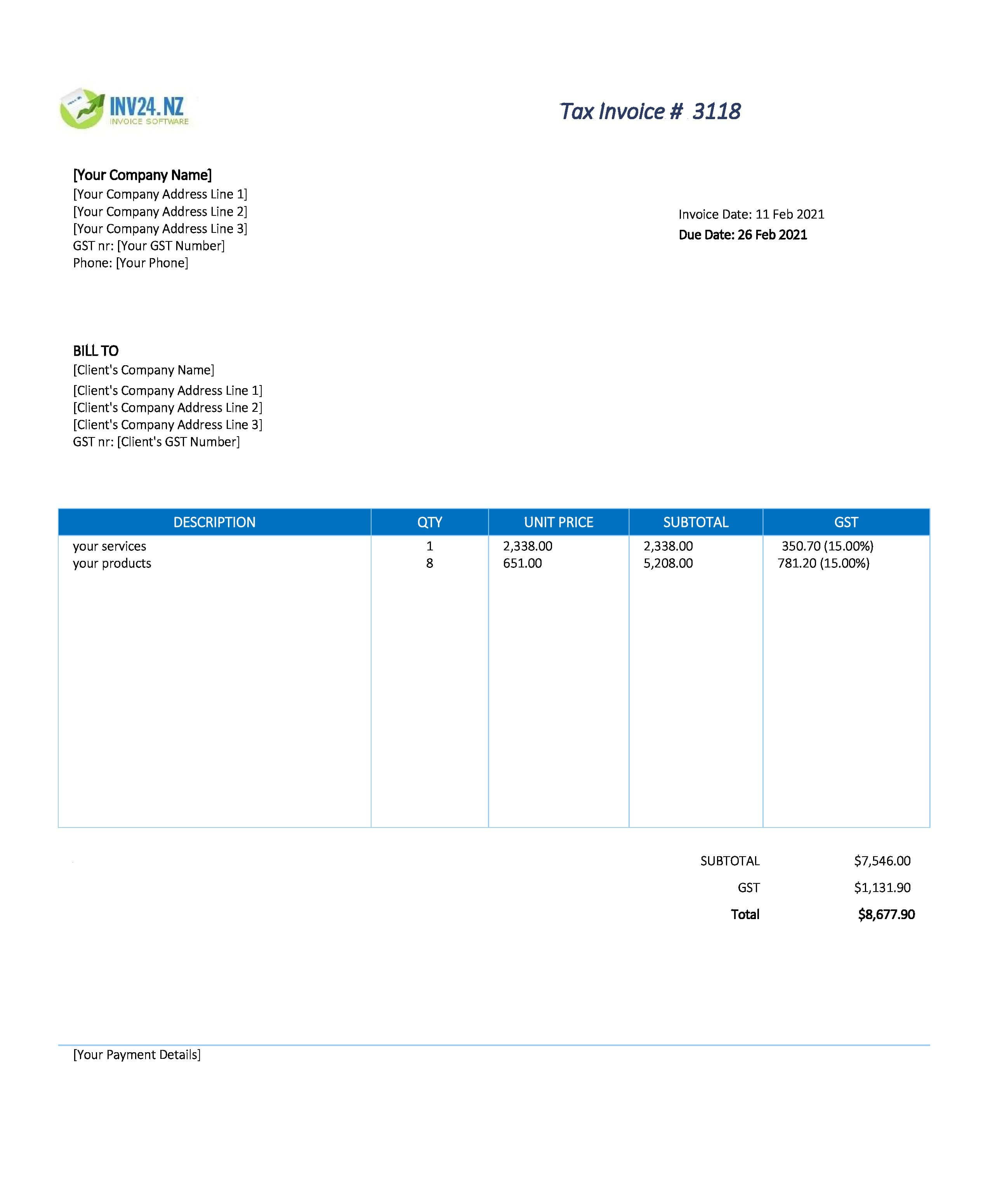 excel invoice template nz