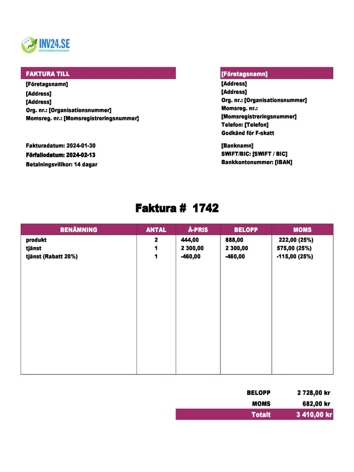 Leverant Rsfakturamall Excel Google Sheets