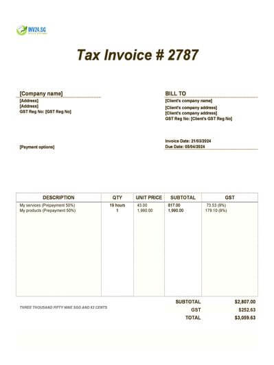 Prepayment Invoice in Singapore: Meaning & Example