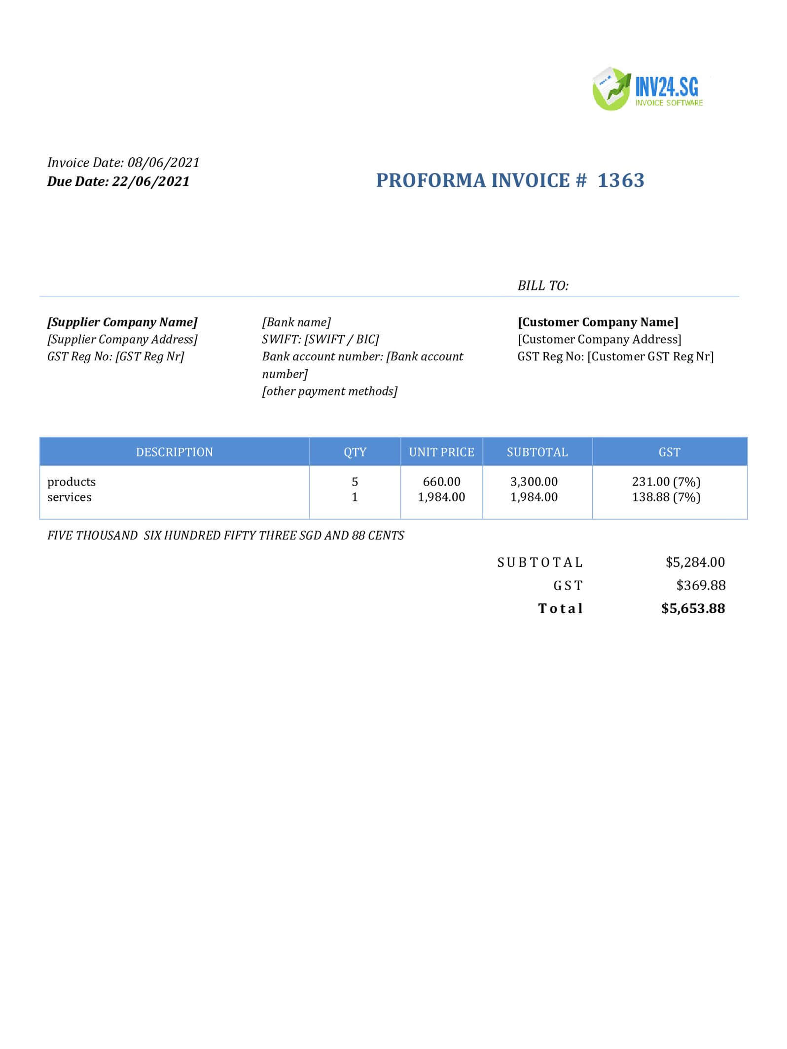 Proforma invoice in Singapore - Definition, Sample and Creation