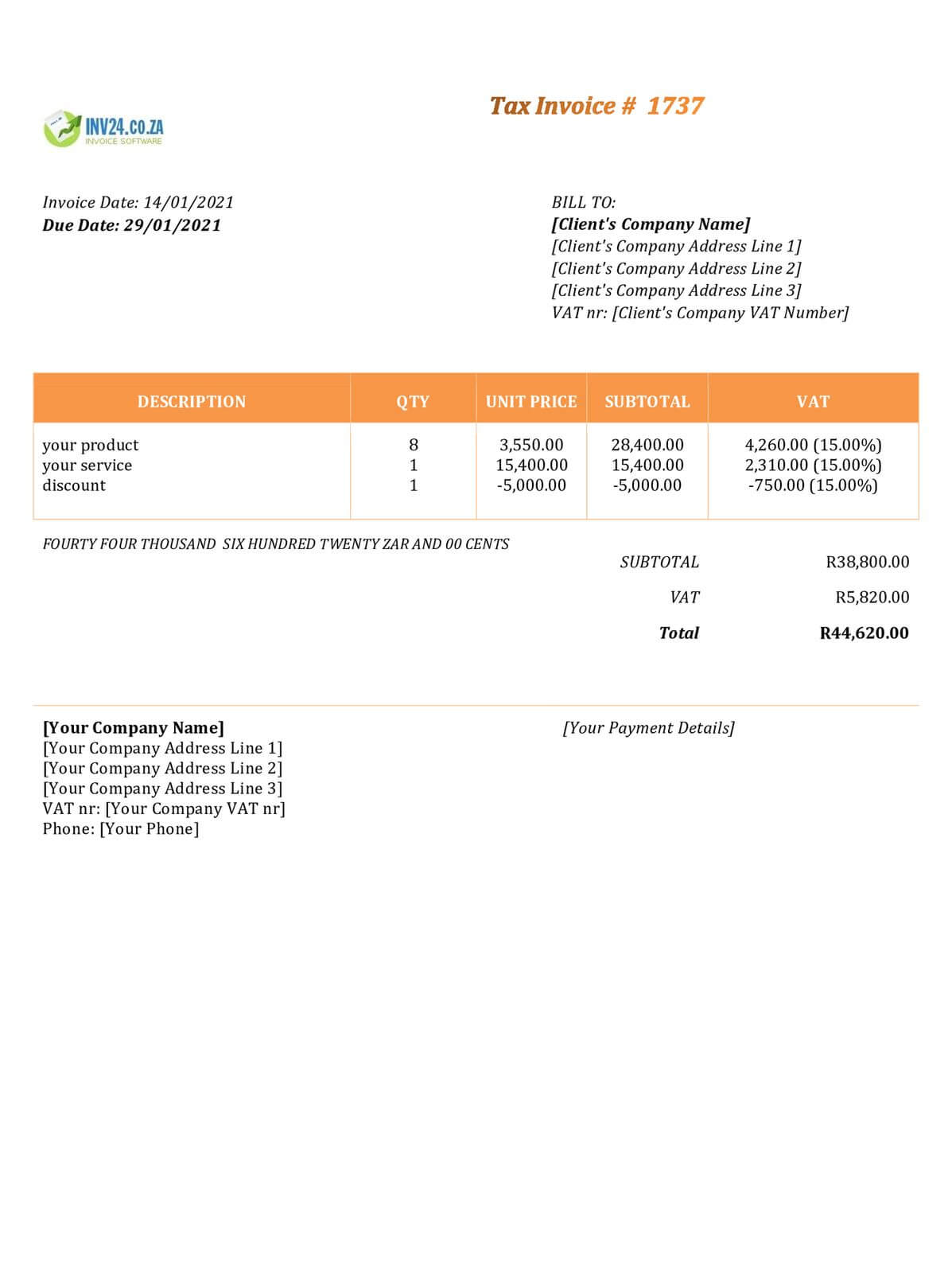 basic invoice template south africa word