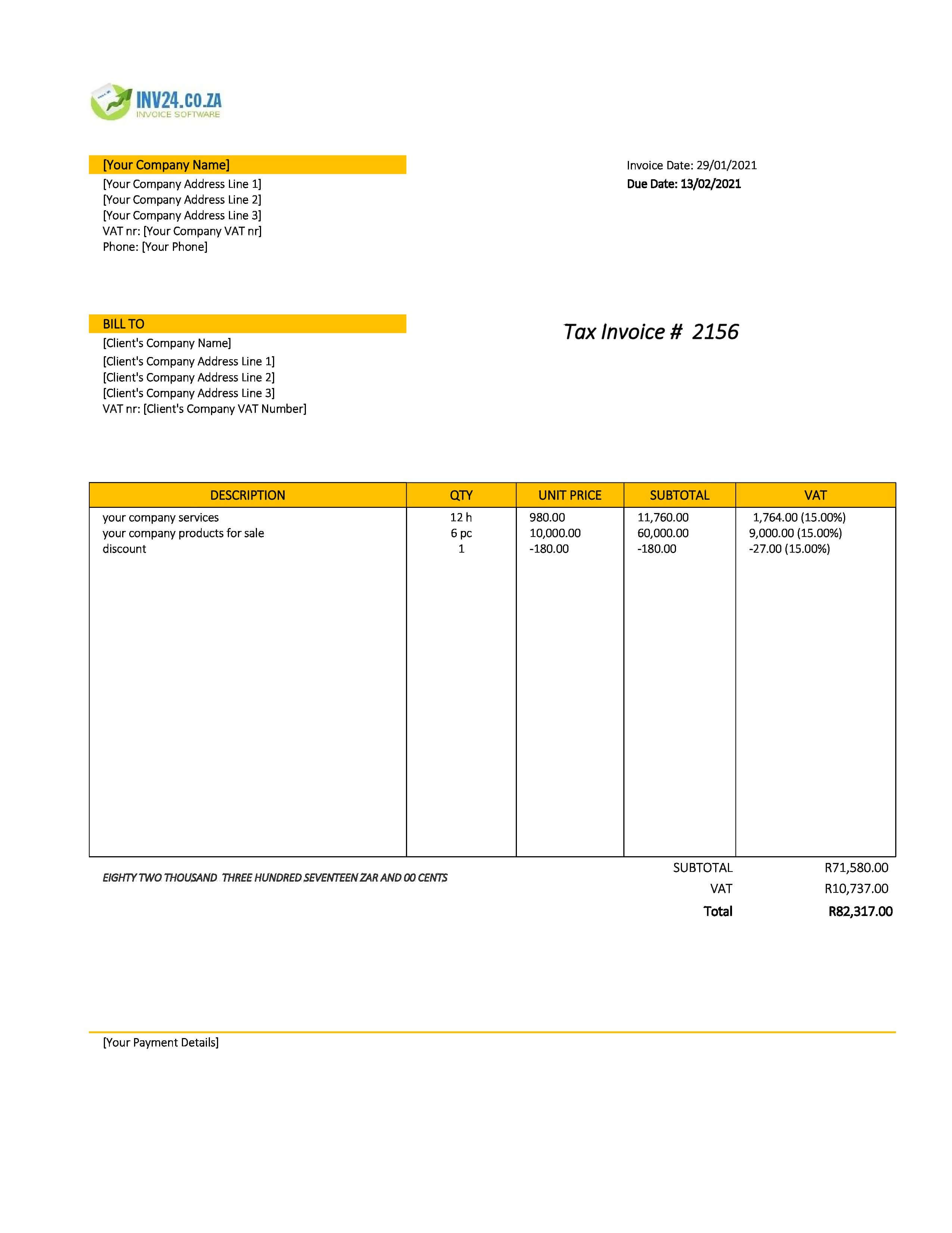 South African Invoice Template