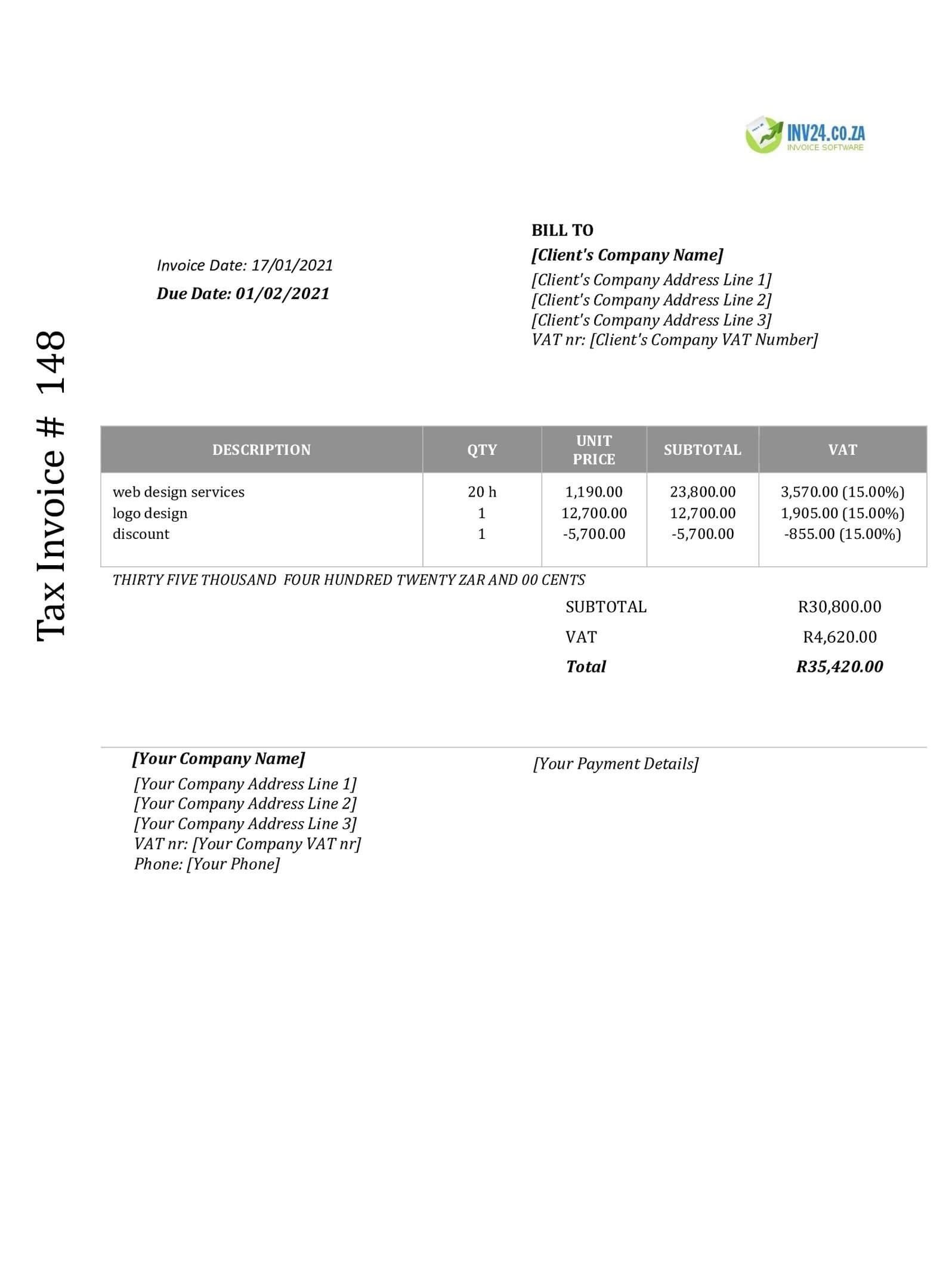 invoice design template south africa word