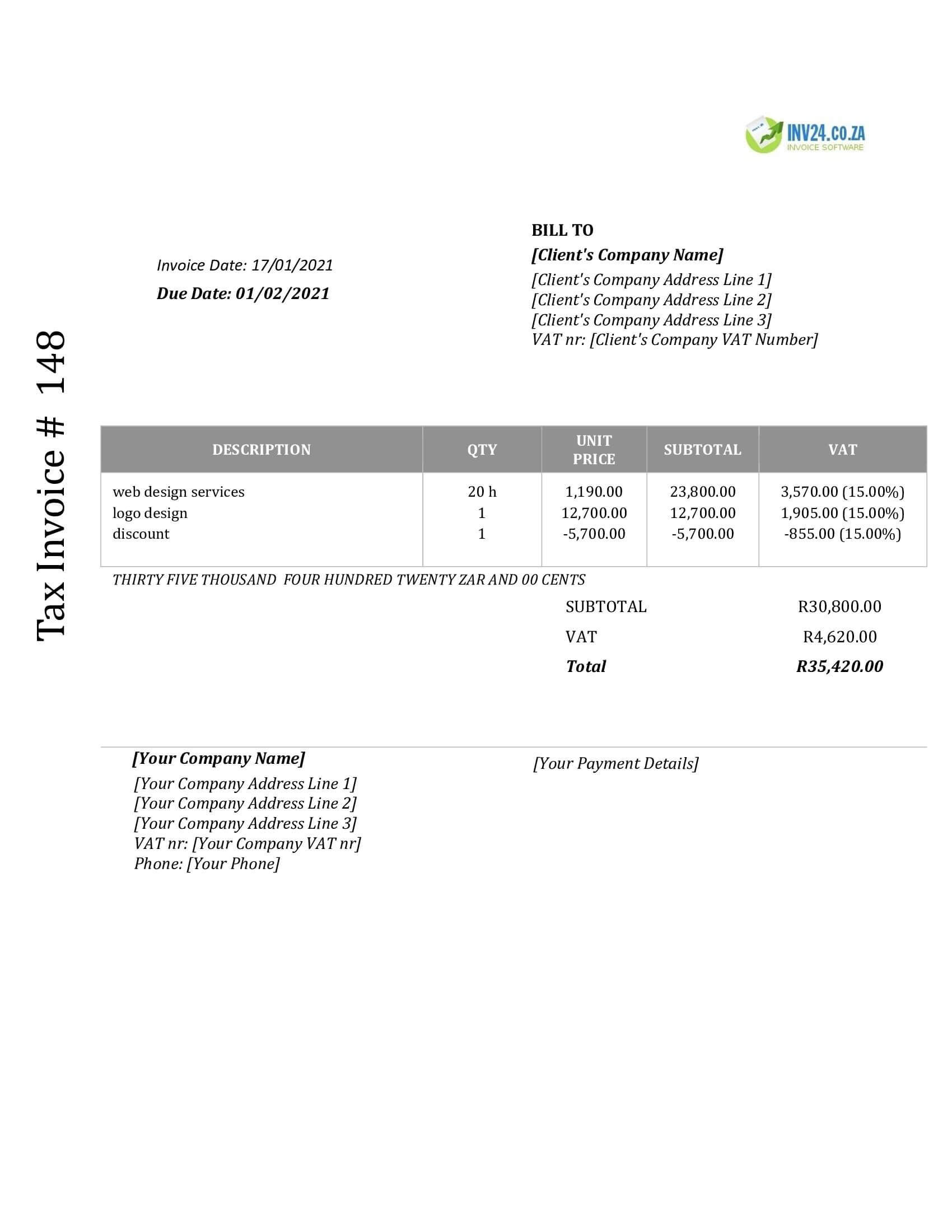 invoice design template south africa word