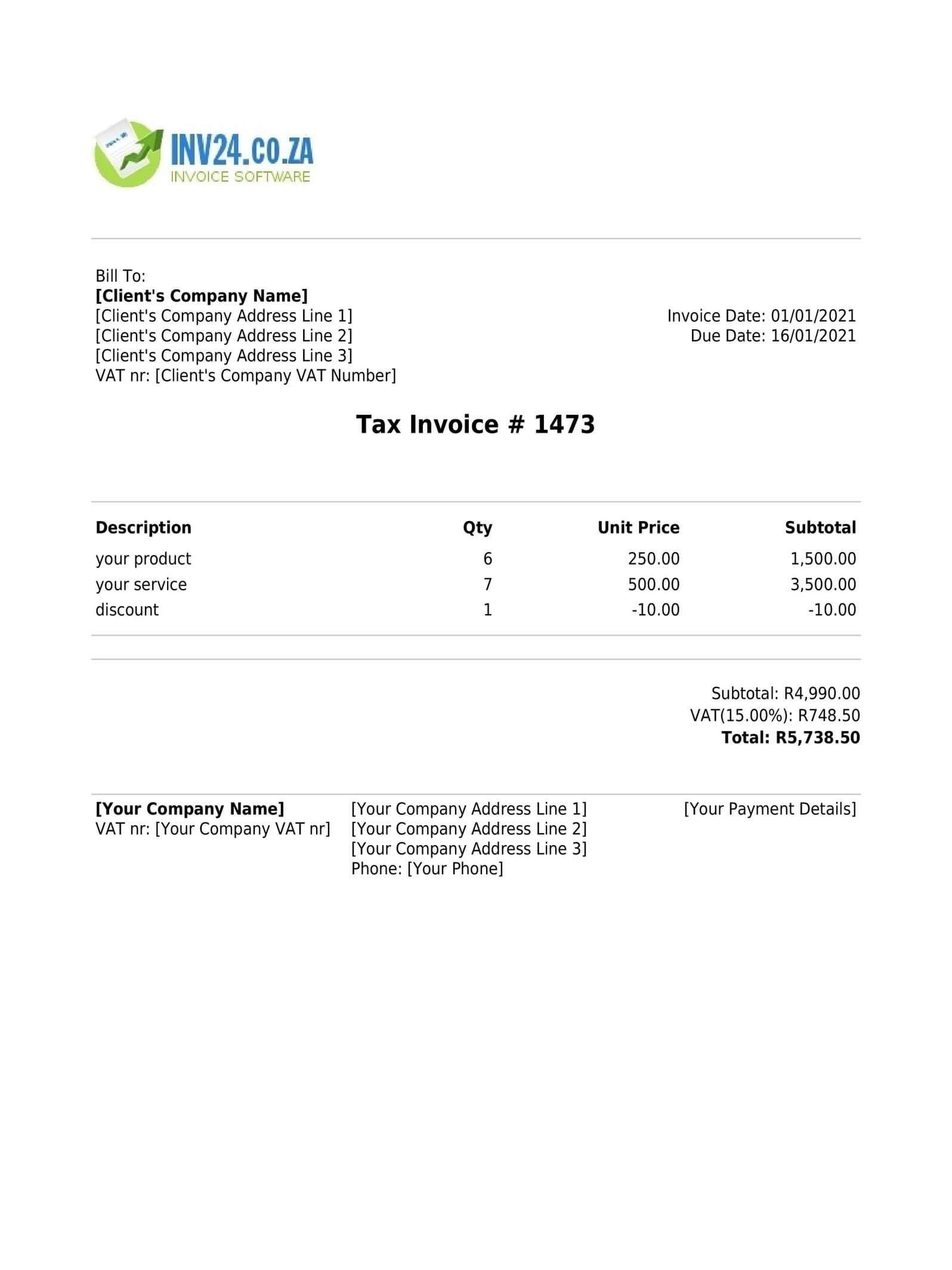 invoice template south africa pdf