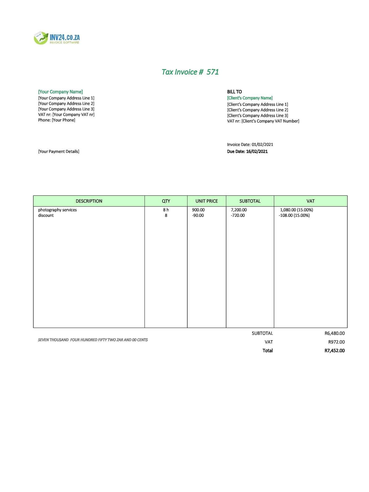 photography invoice template south africa excel