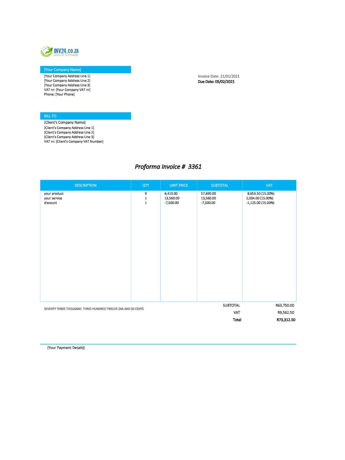 Free Proforma Invoice Maker for South Africa